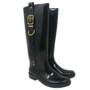 Coach Tasha Signature Gold Buckle Rain Boots